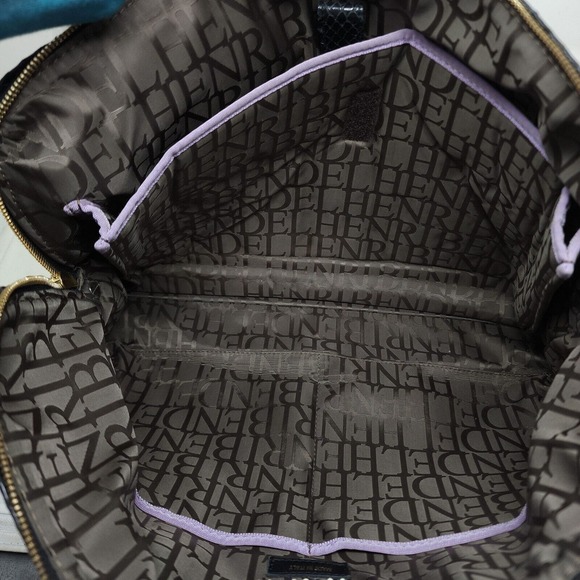 Henri Bendel Laptop Bag Disturbed Stripe Brown Black Canvas Leather Briefcase - Picture 8 of 16